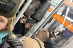 Train was so busy mum was forced to put boy on luggage rack