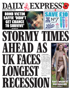 Daily Express – Stormy times ahead as UK faces longest recession 