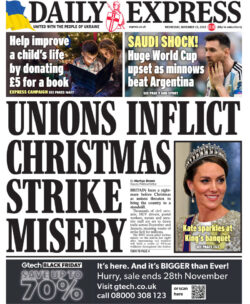 Daily Express – Unions inflict Christmas strike misery 