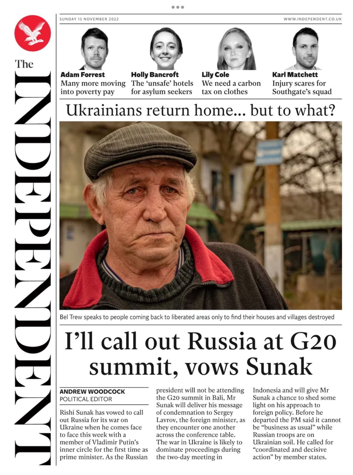 The Independent – I’ll call out Russia at G20 summit, says Sunak 