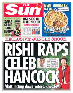 The Sun – Rishi raps celeb Hancock 