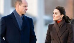 Prince William and Kate take blustery stroll along shoreline of Boston Harbour