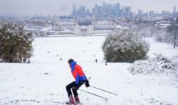 Londoners go SKIING with city buried in four inches of snow after freezing weather hits UK