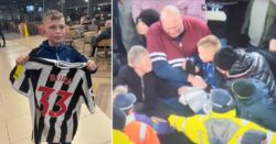 Grown men filmed trying to snatch Newcastle football shirt off boy