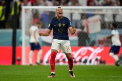 Kylian Mbappe celebrates Harry Kane’s penalty miss as France knock England out of the World Cup