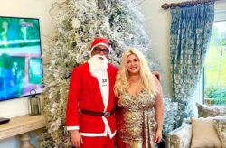 Gemma Collins glams up in glitzy gold dress as she cosies up to Santa Claus fiancé for Christmas