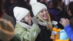 Christine McGuinness and Chelcee Grimes only have eyes for each other as they kiss and play games at Winter Wonderland