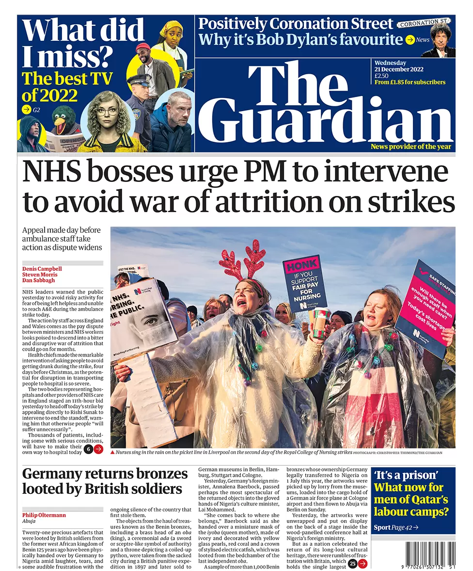 The Guardian - NHS bosses urge PM to intervene to avoid war of attrition on strikes