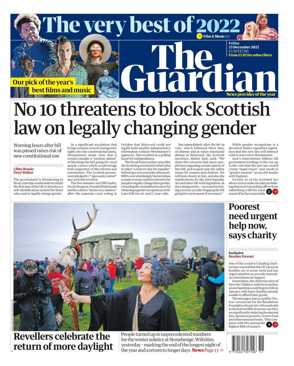 The Guardian - No 10 threatens to block Scottish law on legally changing gender