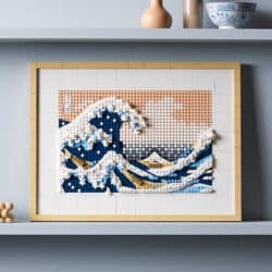 The Lego version of The Great Wave is bursting off the canvas