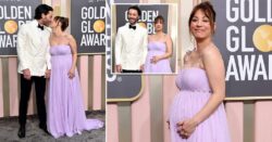 Pregnant Kaley Cuoco stuns at Golden Globes with boyfriend Tom Pelphrey as she cradles growing bump