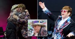 Sir Elton John fans get more than they bargain for as music critic Molly Meldrum, 79, bares backside on stage