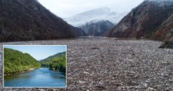 One of Europe’s most beautiful rivers clogged by huge floating rubbish dump