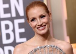 Jessica Chastain celebrates not catching Covid at Golden Globes by wearing diamond-encrusted mask