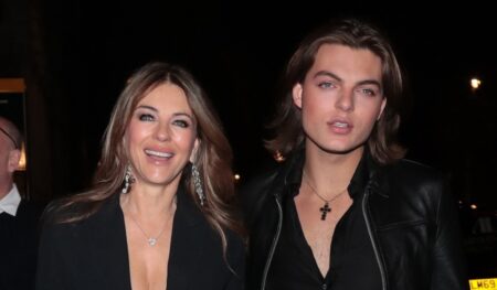 Elizabeth Hurley enjoys night on the town with lookalike son Damian