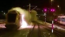 Driverless train catches fire then ‘escapes’ from police