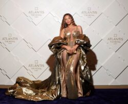 Beyoncé is an actual goddess as she dazzles in golden gown at The Royal Atlantis launch weekend in Dubai