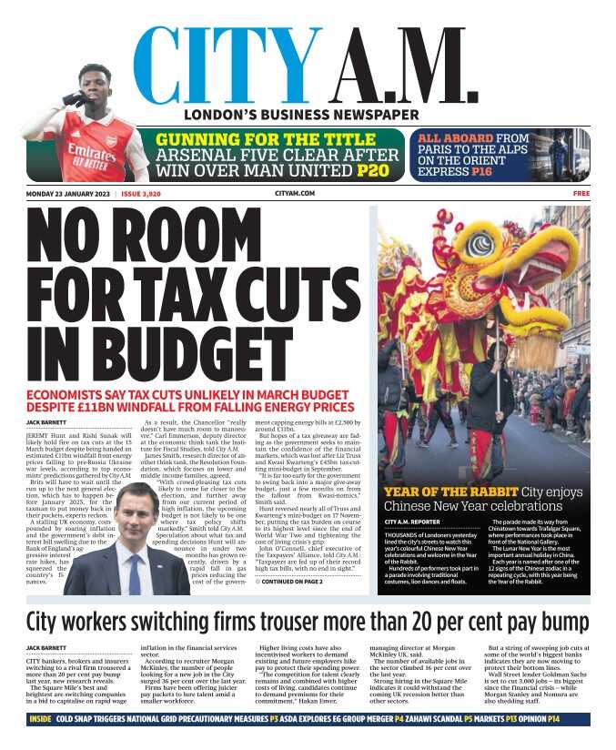 CITY AM - No room for tax cuts in budget 