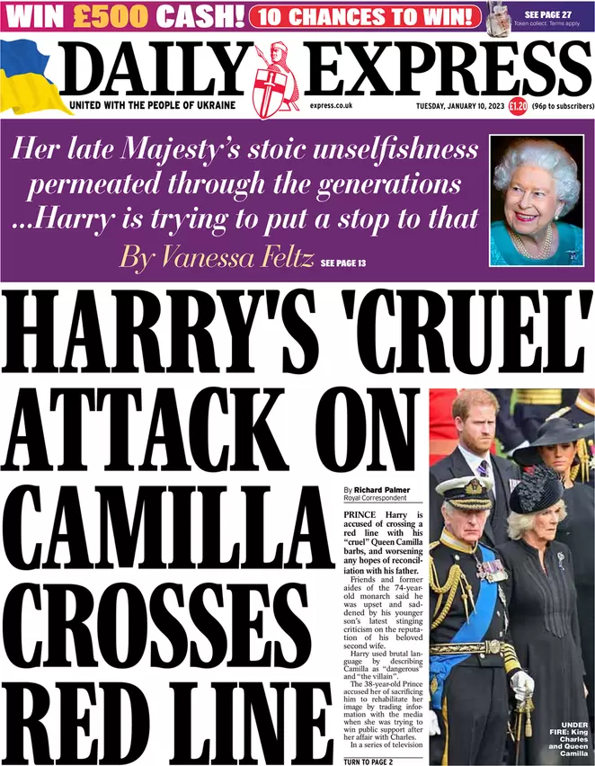 Daily Express - Harry’s cruel attack on Camilla crosses red line