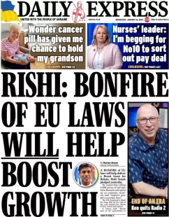 Daily Express – Rishi: Bonfire of EU laws will help boost growth 