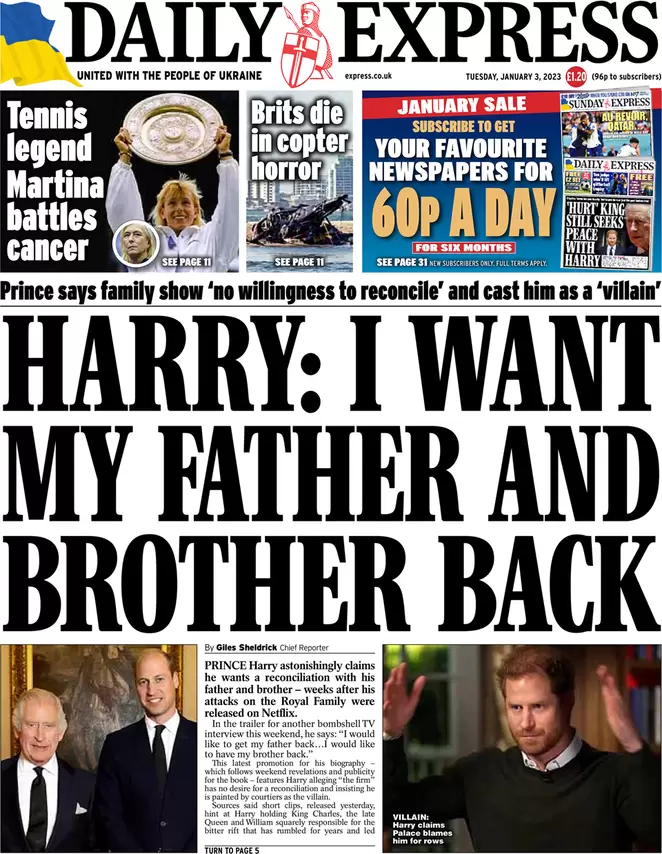 Daily Express - Harry: I want my father and my brother back