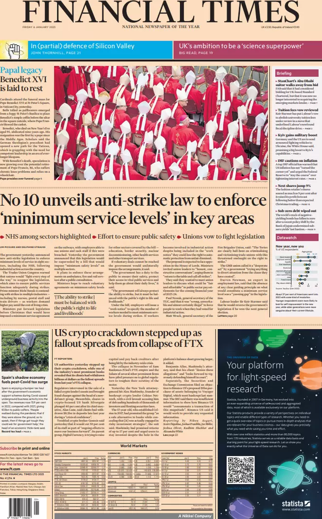 FT - No 10 unveils anti-strike law to enforce ‘minimum service levels’ in key areas