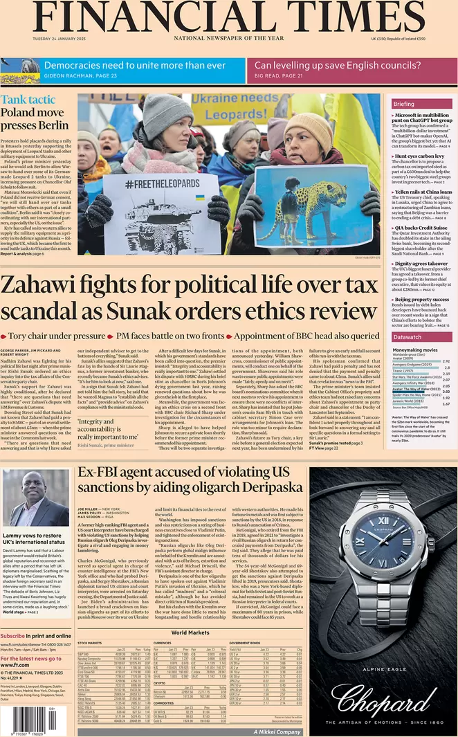 FT - Zahawi fights for political life over tax scandal as Sunak orders ethics review