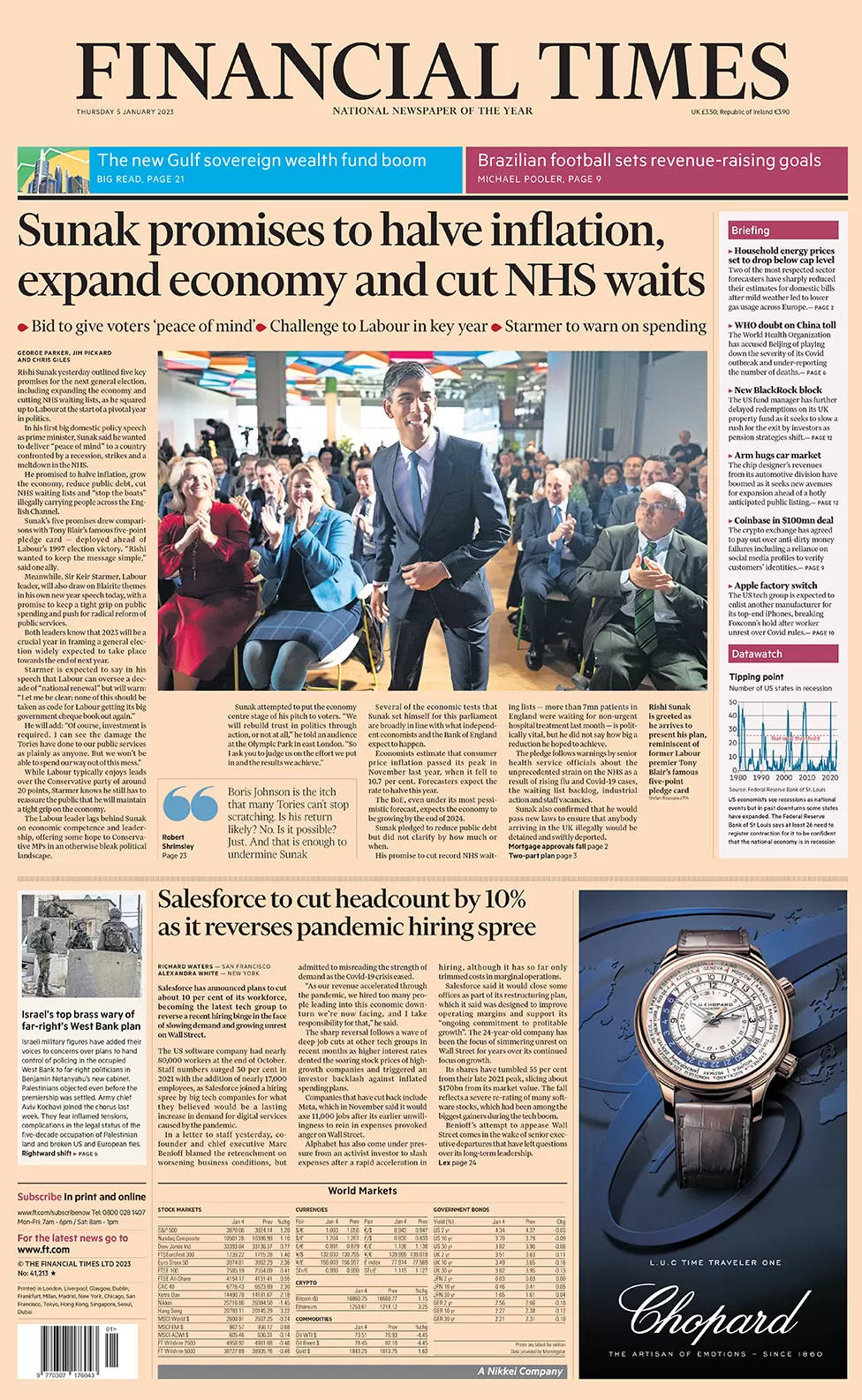 Financial Times - Sunak promises to halve inflation, expand economy and cut NHS waits