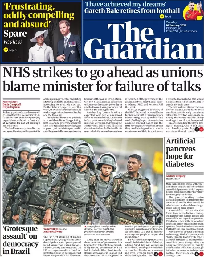 The Guardian- NHS strikes go ahead as unions blame minister for failure of talks