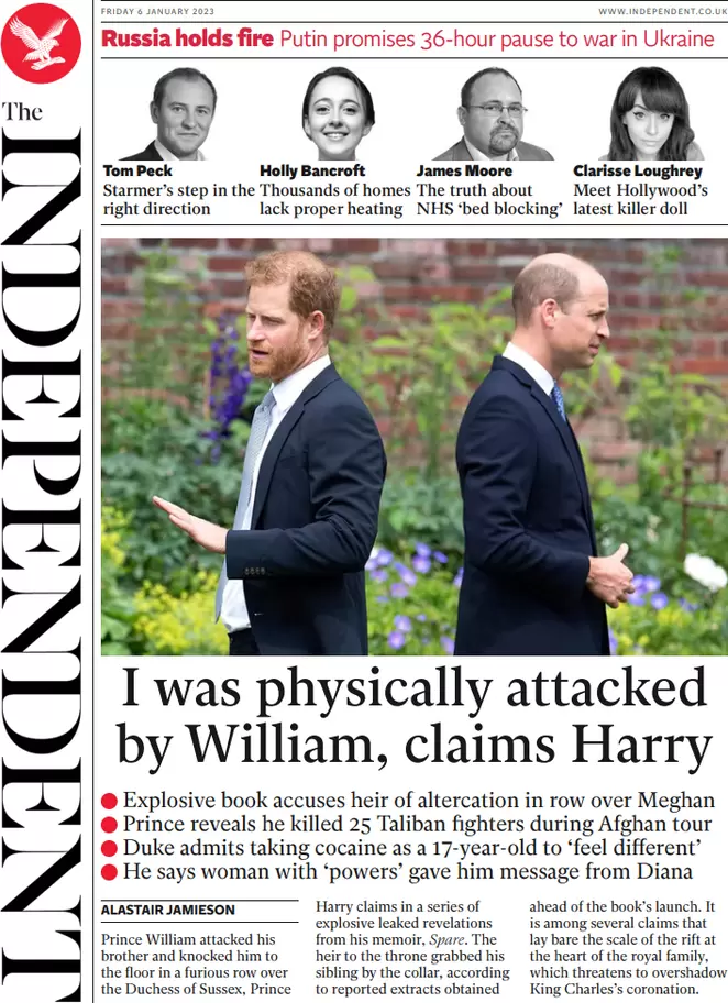 The Independent - I was physically attacked by William, claims Harry