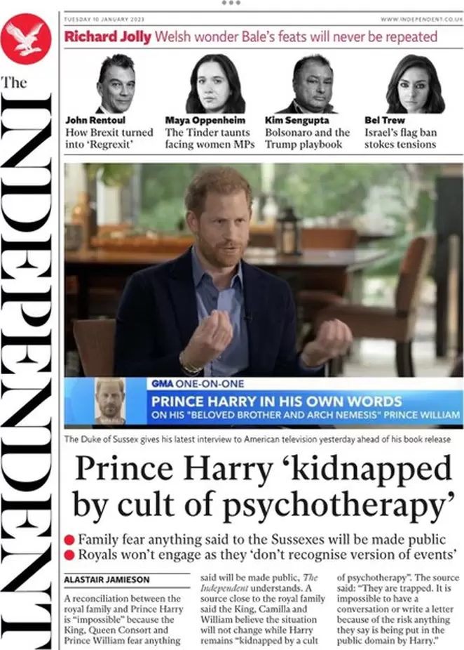 The Independent - Prince Harry kidnapped by a cult of psychotherapy