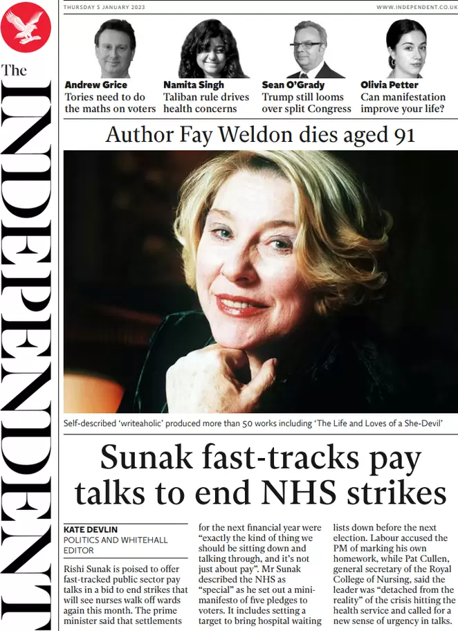 The Independent - Sunak fast-tracks pay talks to end NHS strikes