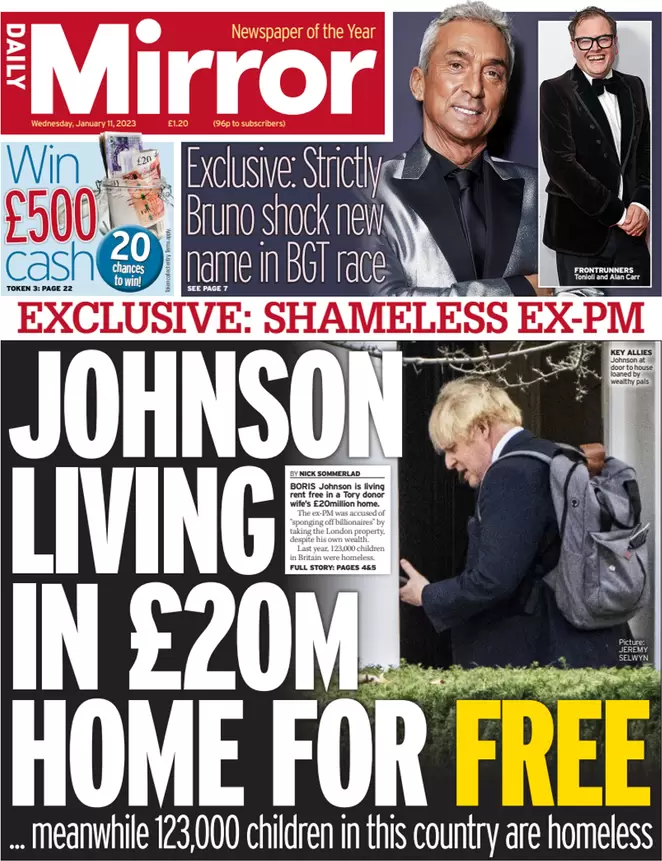 Daily Mirror - Johnson living in £20m home for free