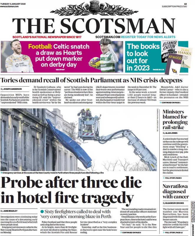 The Scotsman - Probe after three die in hotel fire tragedy