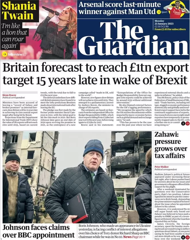 The Guardian - Britain’s forecast to reach £1tn export target 15 years late in the wake of Brexit