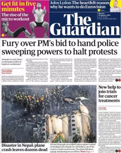 The Guardian – Fury over PM’s bid to hand police sweeping powers to halt protests 