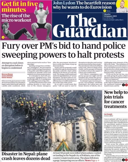 The Guardian - Fury over PM’s bid to hand police sweeping powers to halt protests