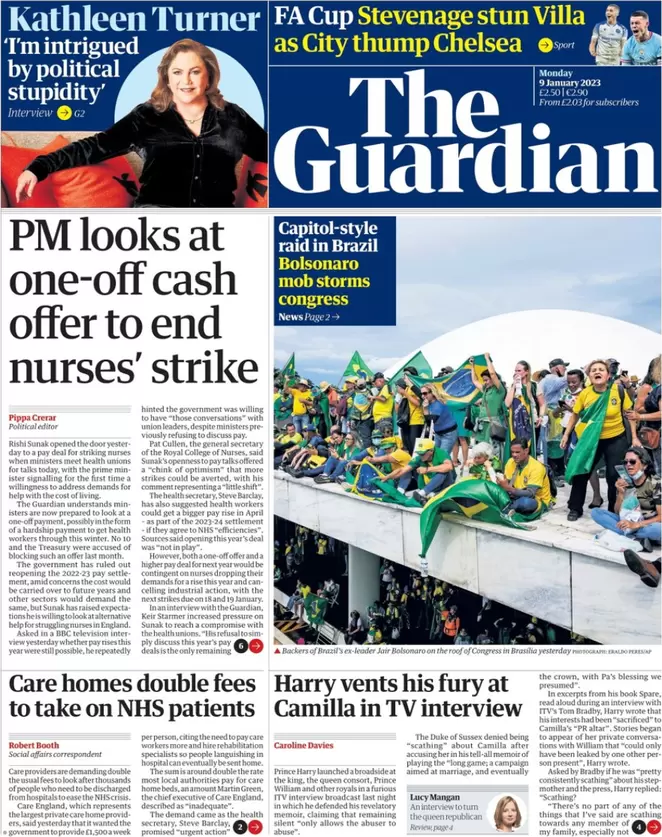 The Guardian - PM looks at one-off cash offer to end nurses’ strike