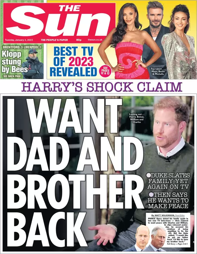 The Sun - Harry’s shock claim: I want dad and brother back