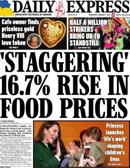 Daily Express - ‘Staggering’ 16.7% rise in food prices