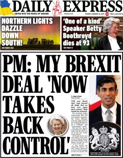 Daily Express – PM: My Brexit deal ‘now takes back control’ 