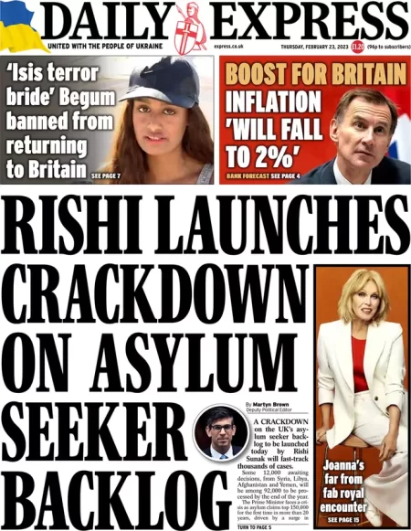 Daily Express - Rishi launches crackdown on asylum seeker backlog