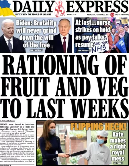 Daily Express - Rationing of fruit and veg to last weeks