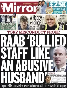 Daily Mirror – Raab bullied staff like an abusive husband