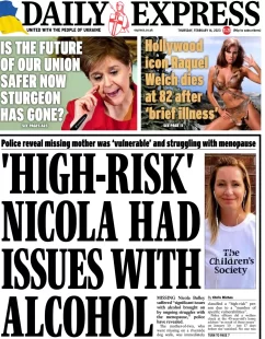 Daily Express – ‘High-risk’ Nicola had issue with alcohol 