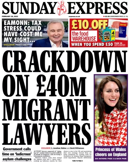Sunday Express – Crackdown on £40m migrant lawyers 