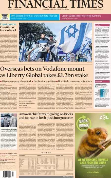 Financial Times – Overseas bets on Vodafone mount as Liberty Global takes £1.2bn stake 