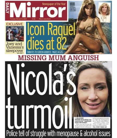 Daily Mirror - Missing mum anguish - Nicola’s turmoil