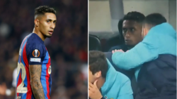 Barcelona winger Raphinha apologises for furious reaction after being subbed off in Manchester United clash