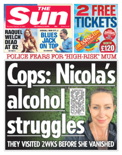 The Sun – Cops: Nicola’s alcohol issues 